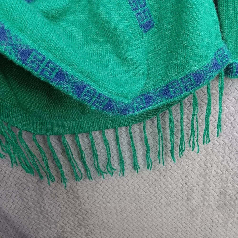 ALPACA CONNECTION Women's Hoodie Sweater XL Green Fringe Boho Hippie Aztec - Picture 6 of 8